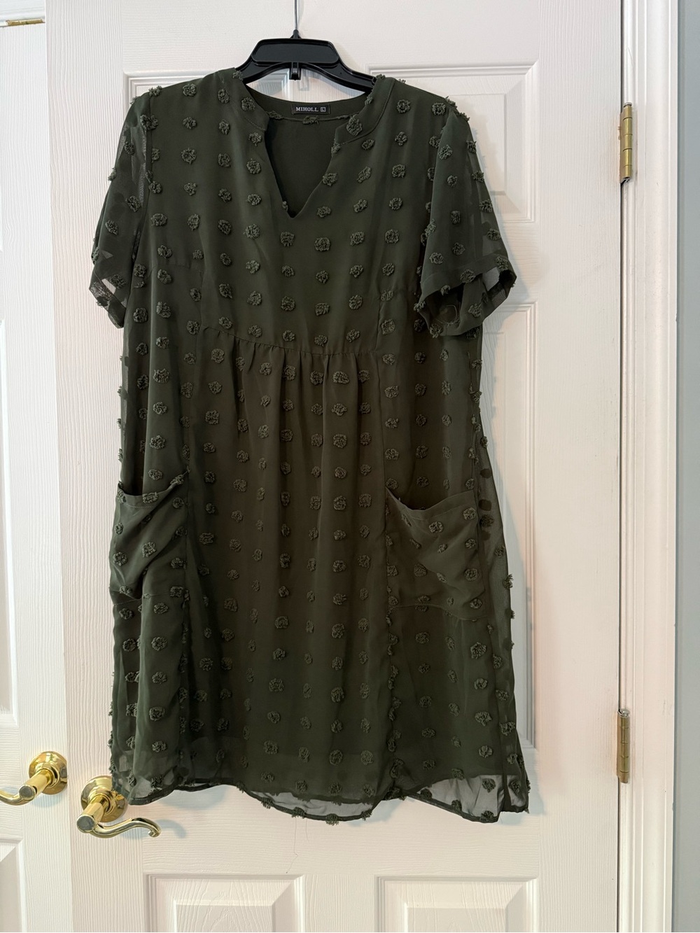 Sage green dot mini swing dress